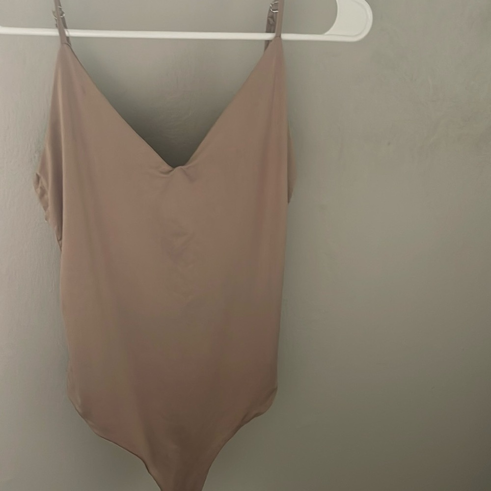 Nude tank top body suit with adjustable straps size M